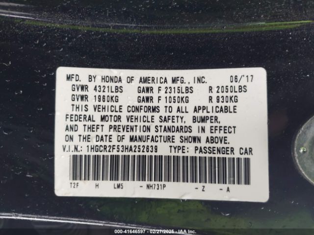 1HGCR2F53HA252639 Honda Accord Sport