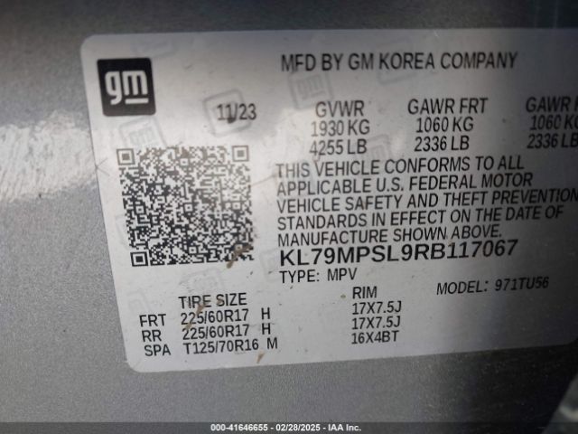 KL79MPSL9RB117067 Chevrolet Trailblazer Fwd Lt