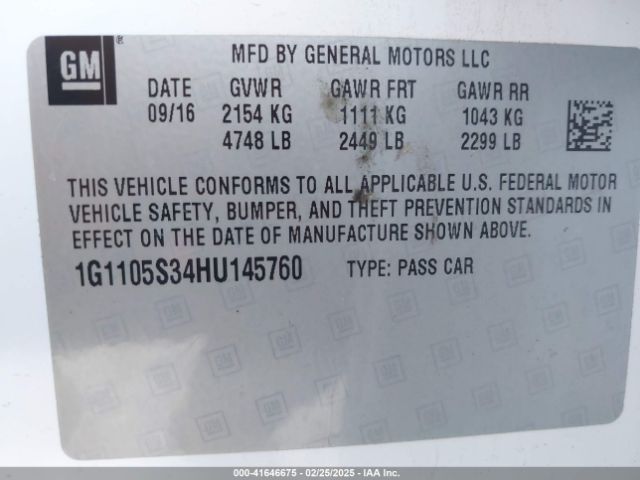 1G1105S34HU145760 Chevrolet IMPALA 1LT