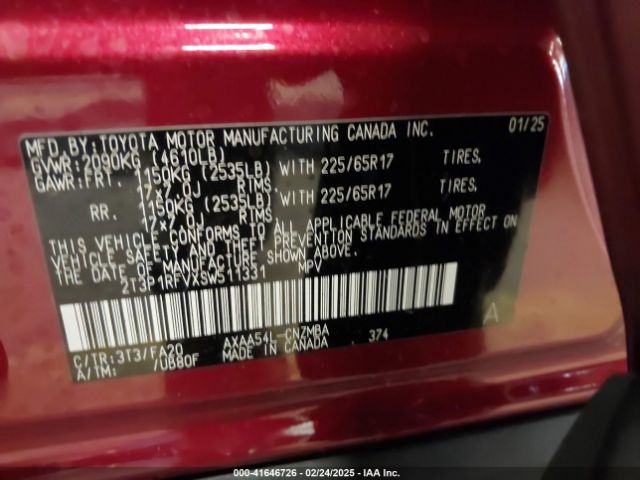 2T3P1RFVXSW511331 Toyota Rav4 Xle