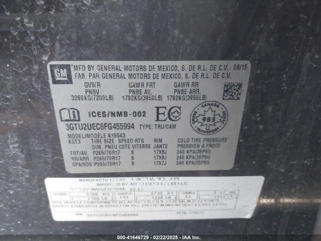 3GTU2UEC6FG455994 GMC Sierra 1500 Sle