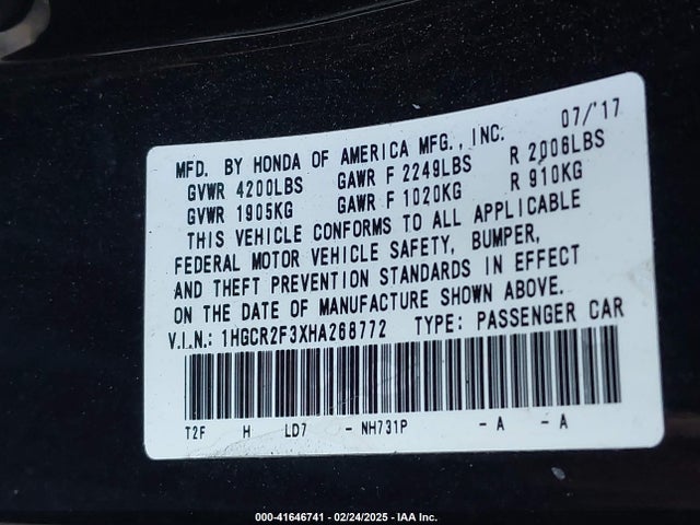 1HGCR2F3XHA268772 Honda ACCORD LX