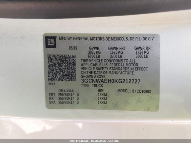 3GCNWAEH0KG212727 Chevrolet Silverado 1500 Work Truck