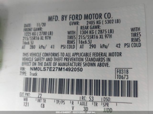 NM0LS7E27M1492050 Ford Transit Connect Xl Cargo Van