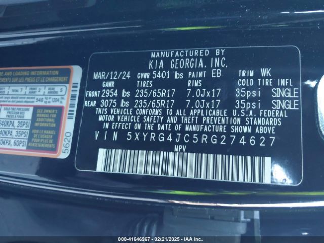 5XYRG4JC5RG274627 KIA SORENTO LX