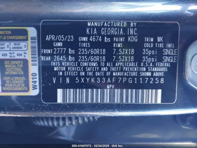 5XYK33AF7PG117258 KIA Sportage Ex