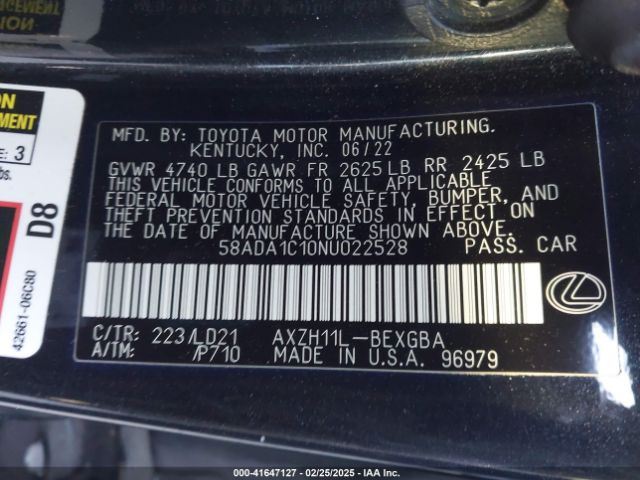 58ADA1C10NU022528 Lexus ES 300H