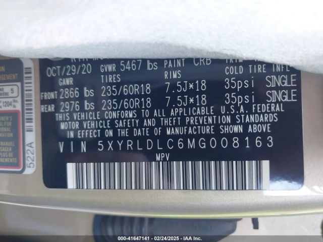 5XYRLDLC6MG008163 KIA SORENTO S