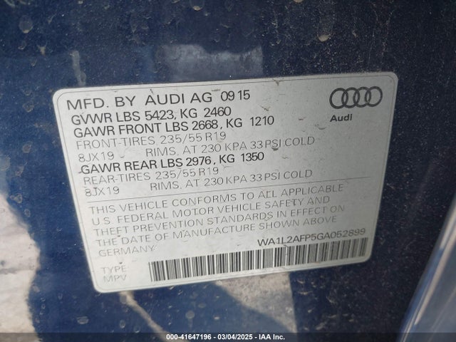 WA1L2AFP5GA052899 Audi Q5 2.0t Premium