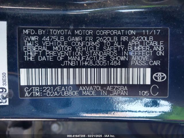 JTNB11HK8J3051484 Toyota CAMRY SE