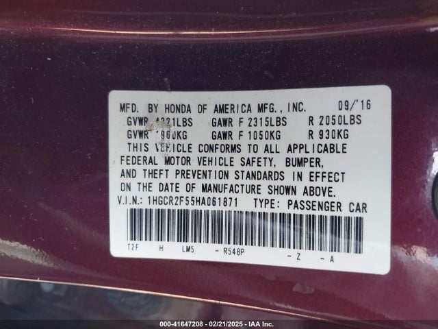 1HGCR2F55HA061871 Honda Accord Sport