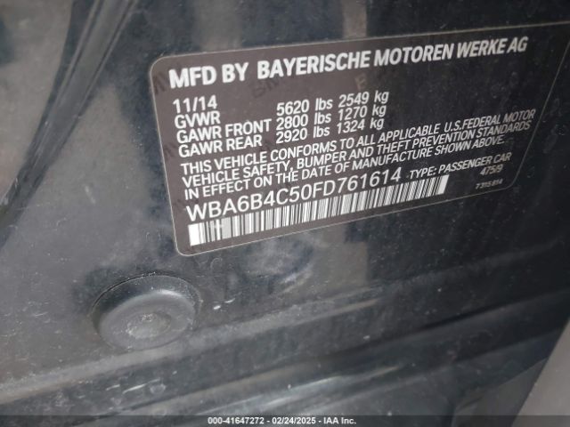 2015 BMW 650I GRAN COUPE WBA6B4C50FD761614 Photo 8