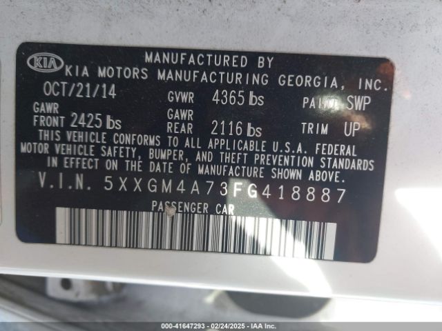 5XXGM4A73FG418887 KIA Optima Lx