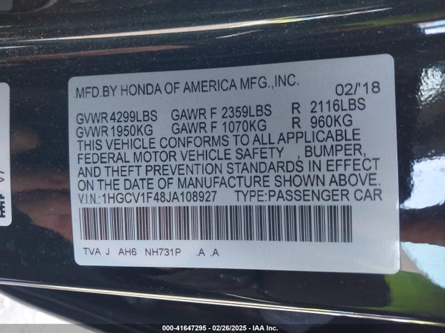 1HGCV1F48JA108927 Honda ACCORD EX