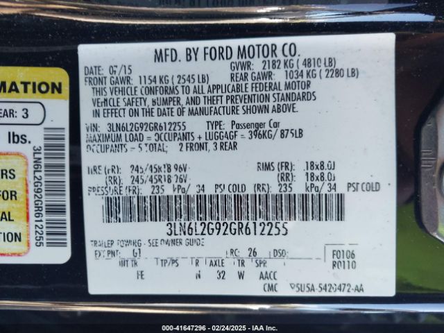 3LN6L2G92GR612255 Lincoln MKZ
