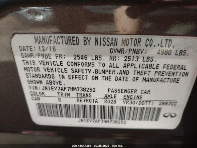 JN1EV7AP7HM738252 Infiniti Q50 3.0t Premium