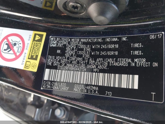5TDJZRFH9HS442134 Toyota Highlander Xle