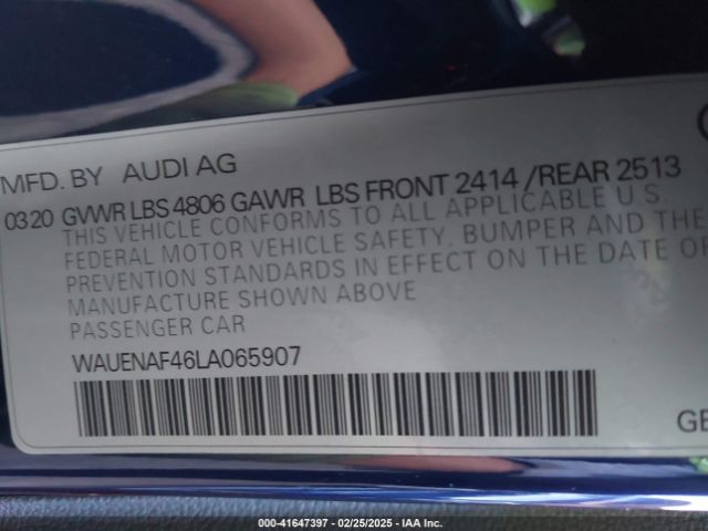 WAUENAF46LA065907 Audi A4 Premium Plus 45 Tfsi Quattro S Tronic