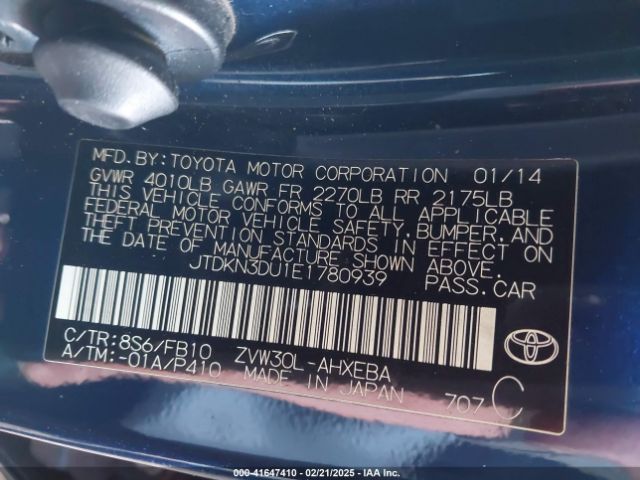 JTDKN3DU1E1780939 Toyota Prius