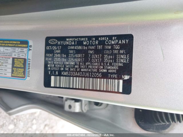 KM8J33A40JU612056 Hyundai TUCSON SEL