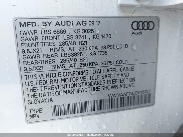 WA1VAAF74JD015327 Audi Q7 3.0t Premium