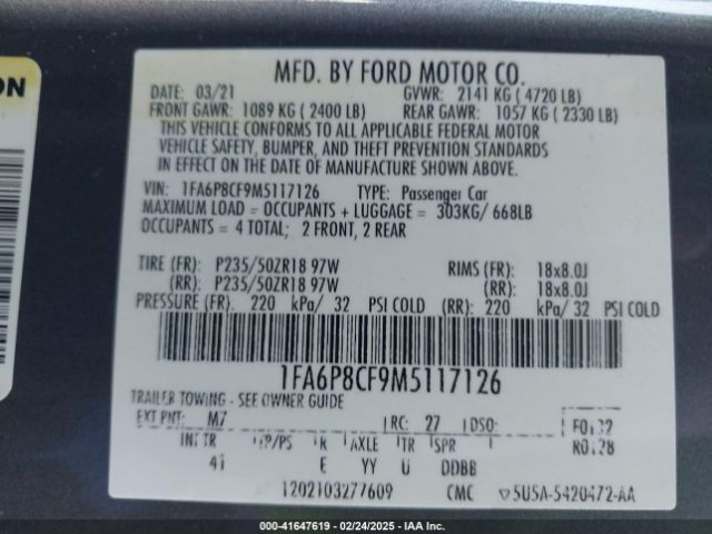 1FA6P8CF9M5117126 Ford Mustang Gt Premium Fastback