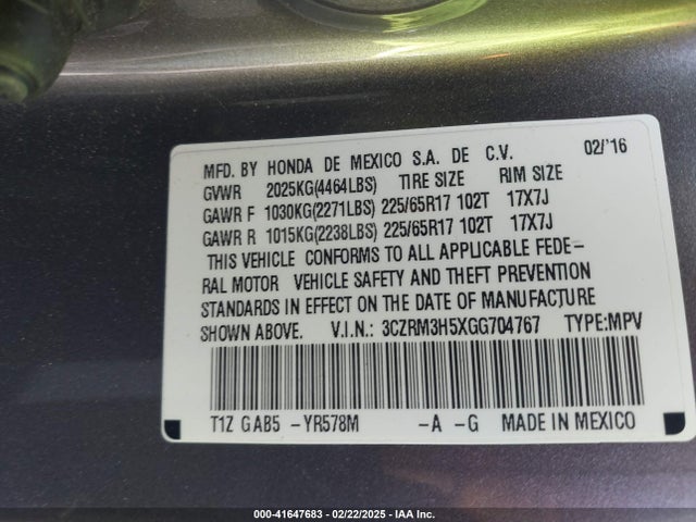 3CZRM3H5XGG704767 Honda CR-V EX