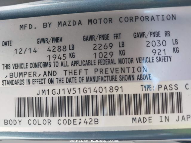 JM1GJ1V51G1401891 Mazda Mazda6 I Touring