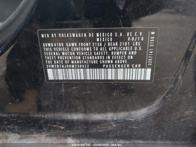3VW2B7AJ9HM230922 Volkswagen Jetta 1.4t S