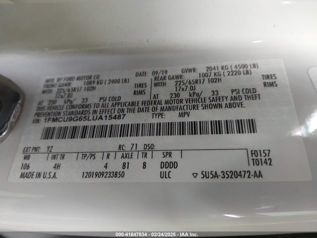 1FMCU9G65LUA15487 Ford ESCAPE SE