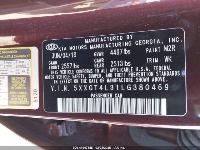 5XXGT4L31LG380469 KIA Optima Lx
