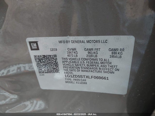 1G1ZD5STXLF069661 Chevrolet Malibu Fwd Lt