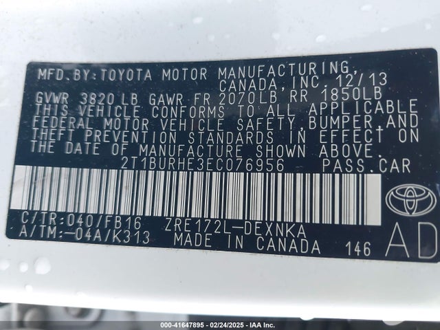 Toyota COROLLA LE 2014 2T1BURHE3EC076956 Image 9