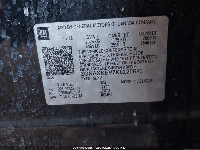 2GNAXKEV7K6120623 Chevrolet EQUINOX LT