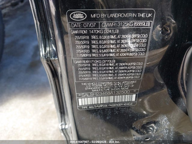Продаж на аукціоні авто 2008 Land Rover Range Rover Sport Supercharged, vin: SALSH23468A132500, номер лоту: 41647907