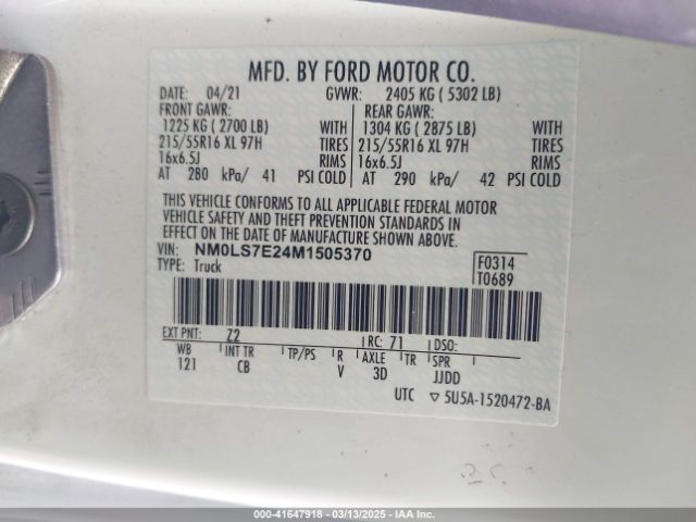 NM0LS7E24M1505370 Ford Transit Connect Xl Cargo Van