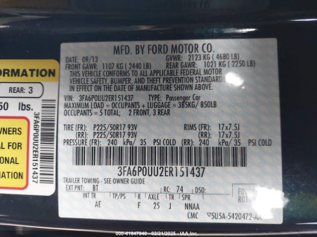3FA6P0UU2ER151437 Ford Fusion Hybrid S