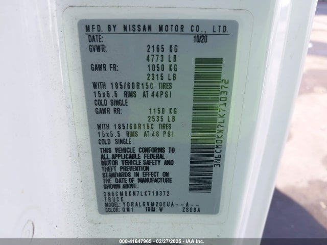 3N6CM0KN7LK710372 Nissan Nv200  Cargo Sv Xtronic Cvt