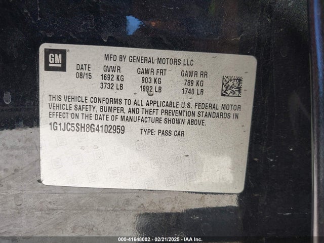1G1JC5SH8G4102959 Chevrolet Sonic Lt Auto