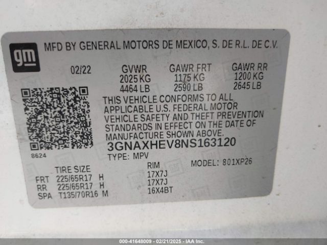 3GNAXHEV8NS163120 Chevrolet Equinox Fwd Ls