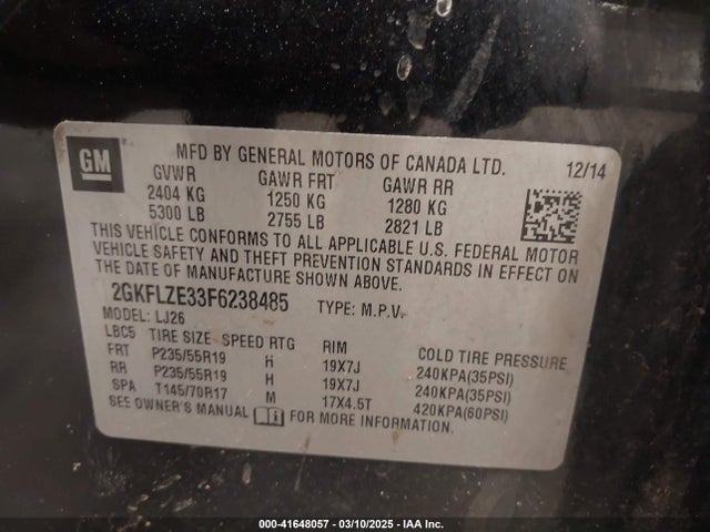 2GKFLZE33F6238485 GMC lfx - sidi, vvt, e85 max, alum