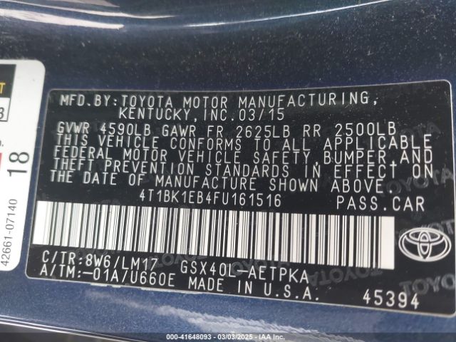 4T1BK1EB4FU161516 Toyota AVALON LIMITED