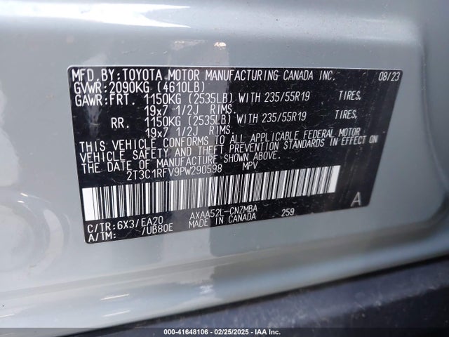2T3C1RFV9PW290598 Toyota Rav4 Xle Premium
