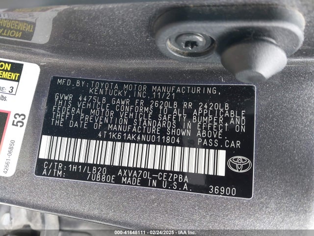 4T1K61AK4NU011804 Toyota CAMRY XSE