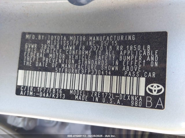 Toyota COROLLA LE 2015 5YFBURHE9FP330414 Image 9