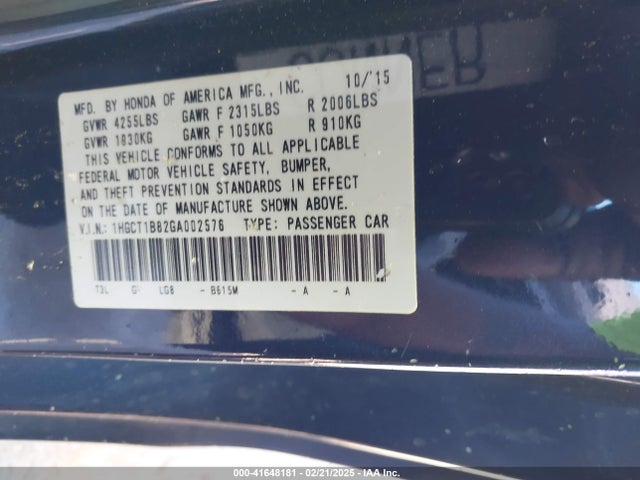 1HGCT1B82GA002576 Honda Accord Ex-l