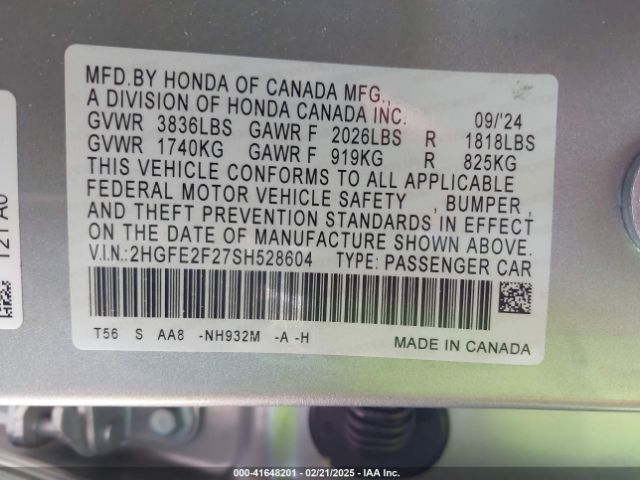 2HGFE2F27SH528604 Honda Civic Lx