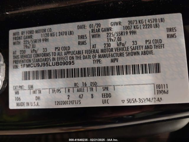 1FMCU9J95LUB09095 Ford Escape Titanium