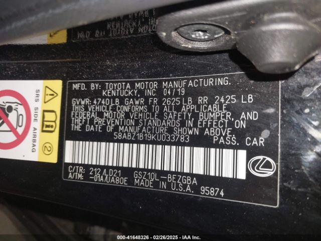 58ABZ1B19KU033783 Lexus ES 350
