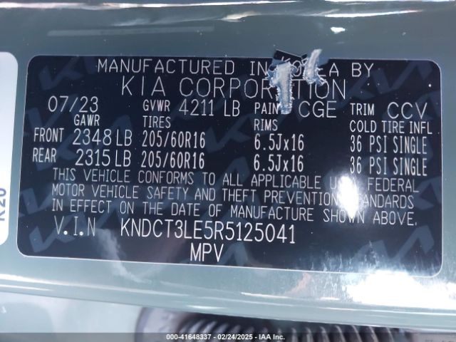 KNDCT3LE5R5125041 KIA NIRO SX